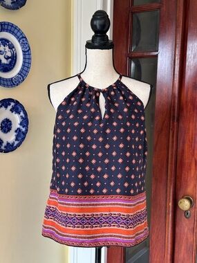 J. Crew | 100% Silk Keyhole Halter Tank in Foulard Print, Size 10P
